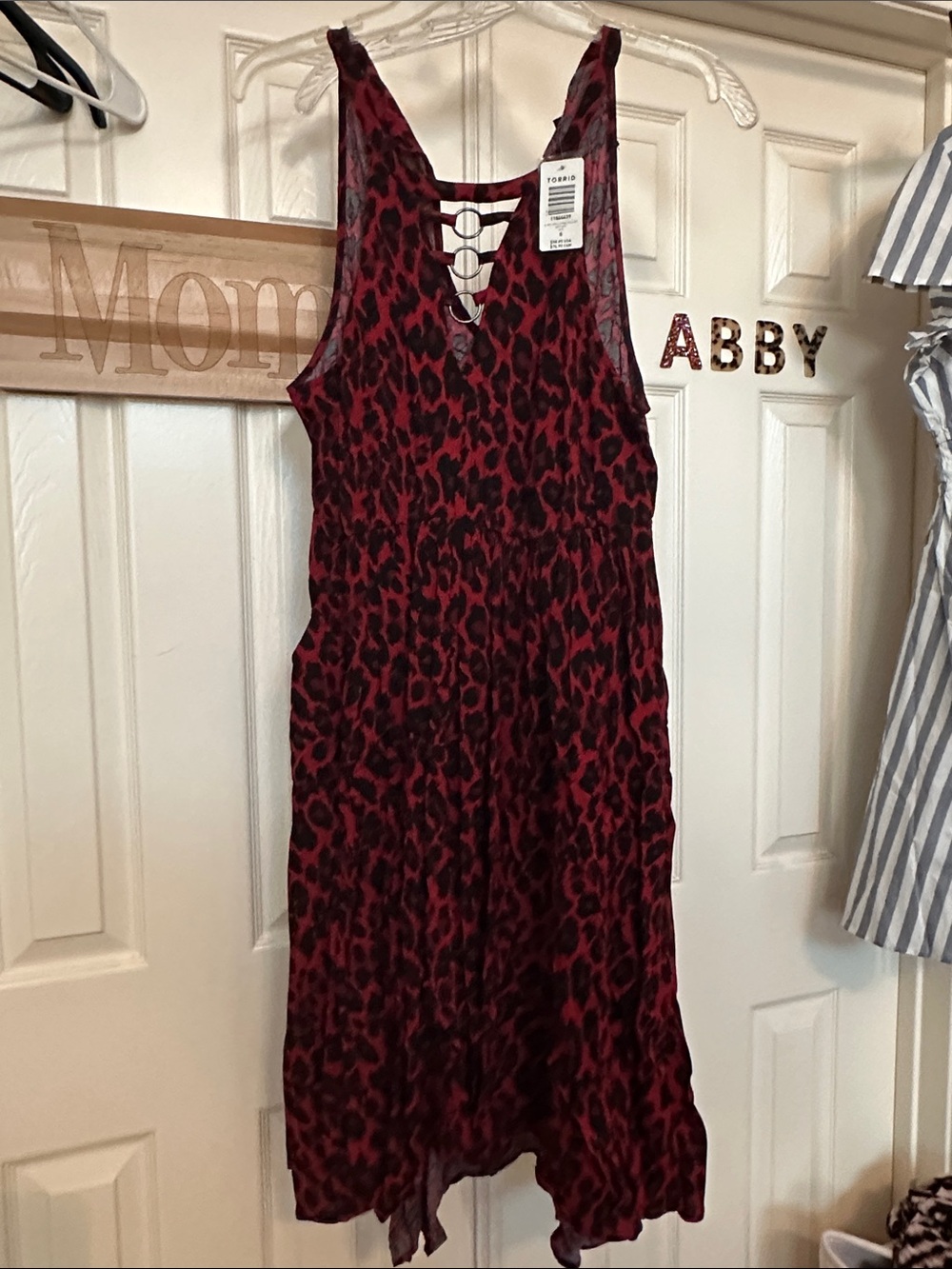 torrid Red and Black Leopard Print Midi Dress with Lattice Back